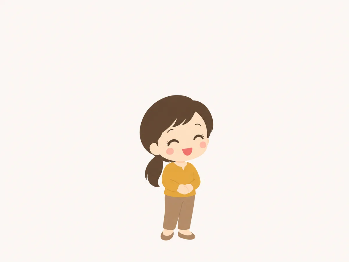 両手を体の前で重ねて、にっこり笑っている女性のイラスト